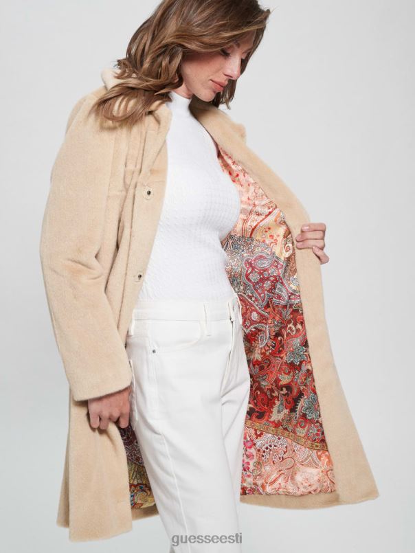 simmone kunstkarusnahast kasukas vahune taupe GUESS kehakate naised BB4BB1918