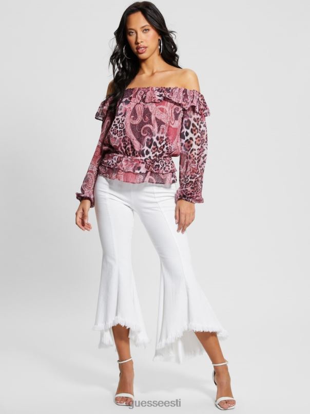 Eco off-the-shoulder lucy top lilla kašmiiri trükk GUESS kehakate naised BB4BB1046