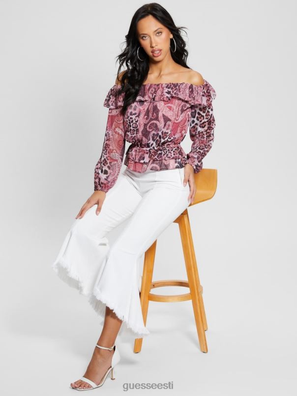 Eco off-the-shoulder lucy top lilla kašmiiri trükk GUESS kehakate naised BB4BB1046