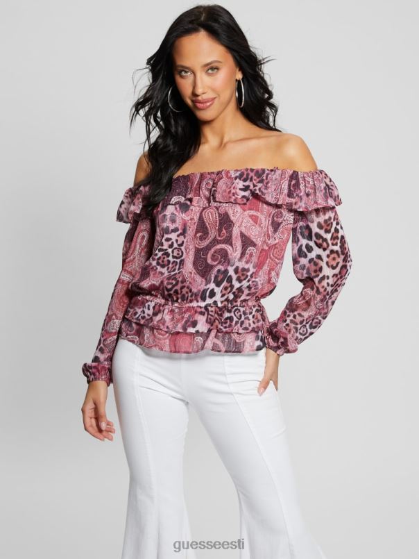 Eco off-the-shoulder lucy top lilla kašmiiri trükk GUESS kehakate naised BB4BB1046
