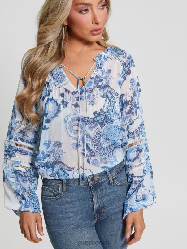 eco gilda läbipaistev pikkade varrukatega pluus sinised kogumisobjektid GUESS kehakate naised BB4BB1052