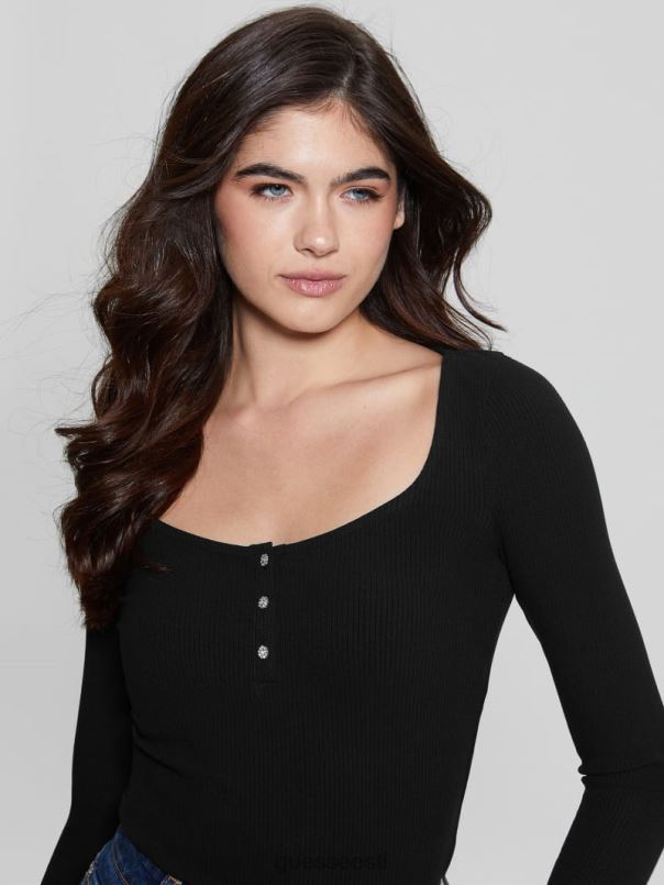 öko karlee pikkade varrukatega henley must GUESS kehakate naised BB4BB1517