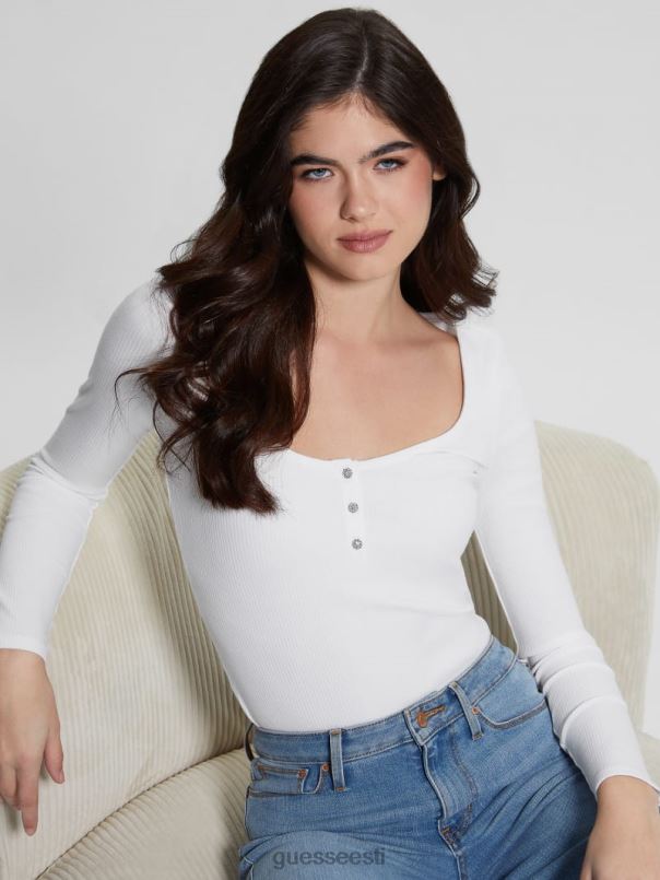 öko karlee pikkade varrukatega henley puhas valge GUESS kehakate naised BB4BB1498
