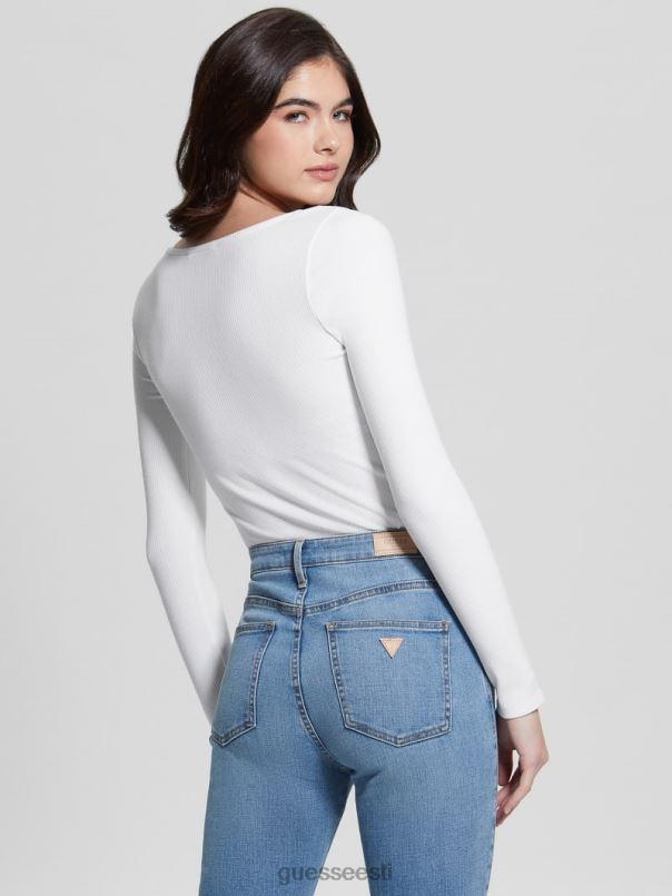 öko karlee pikkade varrukatega henley puhas valge GUESS kehakate naised BB4BB1498