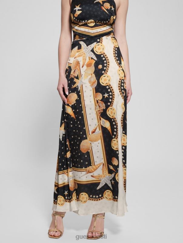 dora satiinist maxi seelik must kestatrükk GUESS kehakate naised BB4BB2026