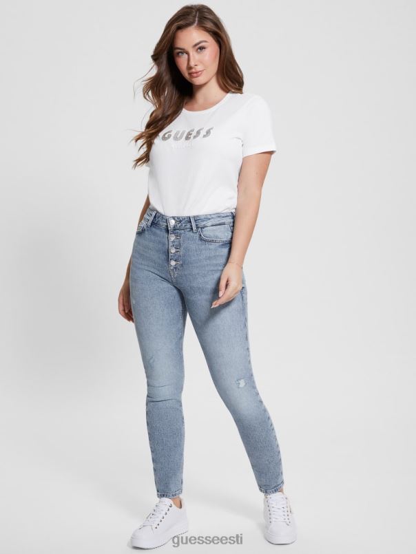 Eco crewneck rhinestone logoga tee puhas valge GUESS kehakate naised BB4BB1259