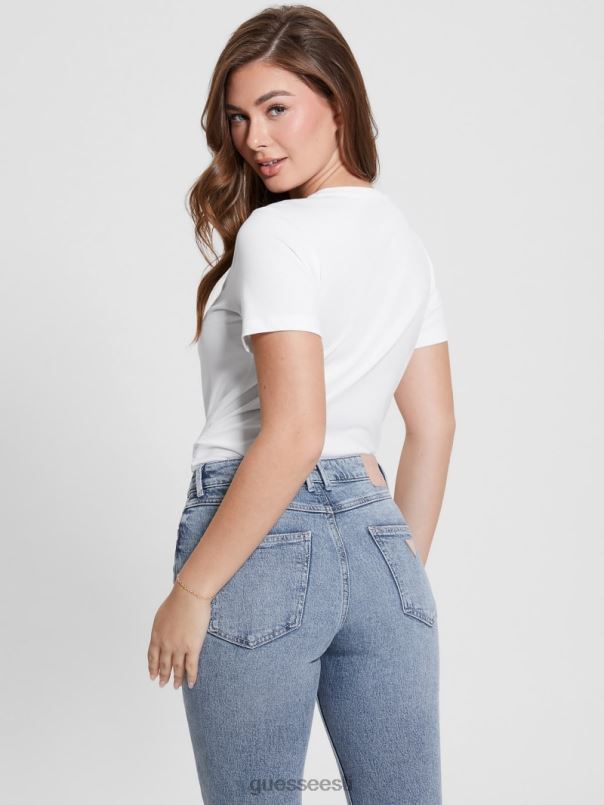Eco crewneck rhinestone logoga tee puhas valge GUESS kehakate naised BB4BB1259