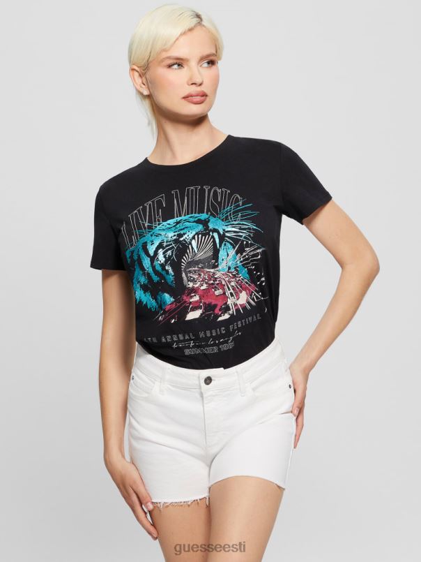 elav muusika lihtne graafiline tee must GUESS kehakate naised BB4BB1132