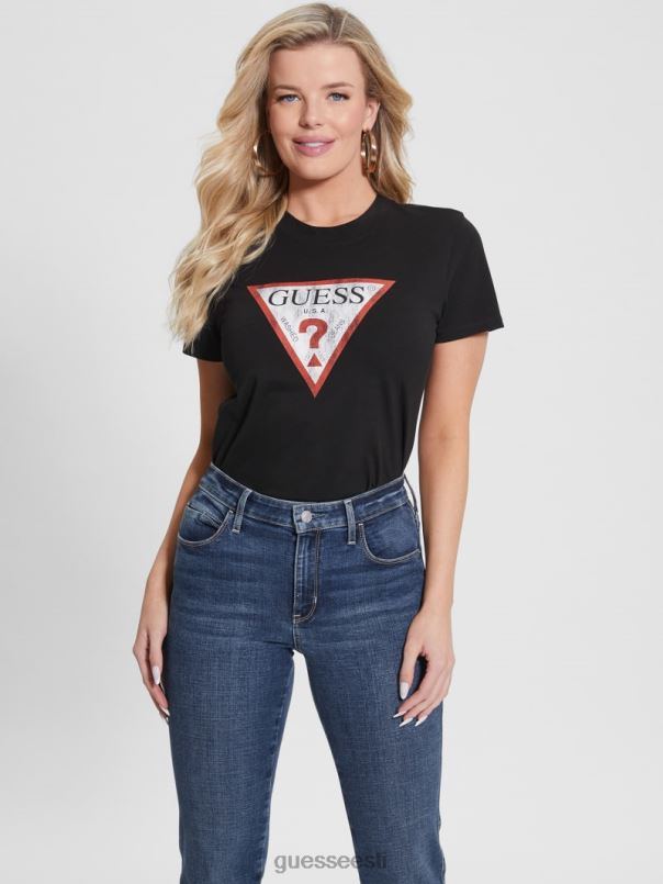 öko kolmnurga logoga tee must GUESS kehakate naised BB4BB1537