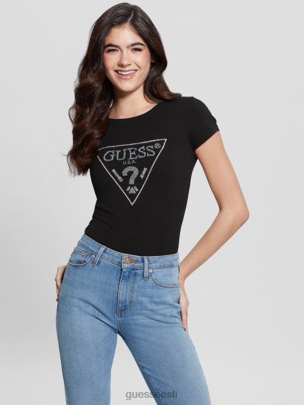 rhinestone logoga tee must GUESS kehakate naised BB4BB1058