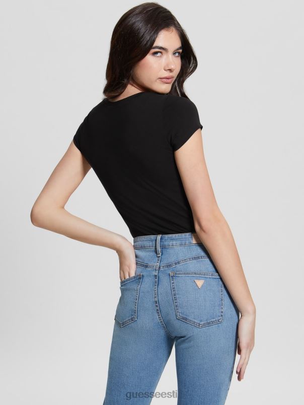 rhinestone logoga tee must GUESS kehakate naised BB4BB1058