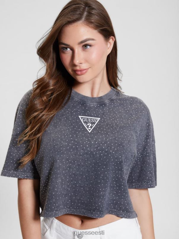 tähed rhinestone logoga tee happejuga must GUESS kehakate naised BB4BB994