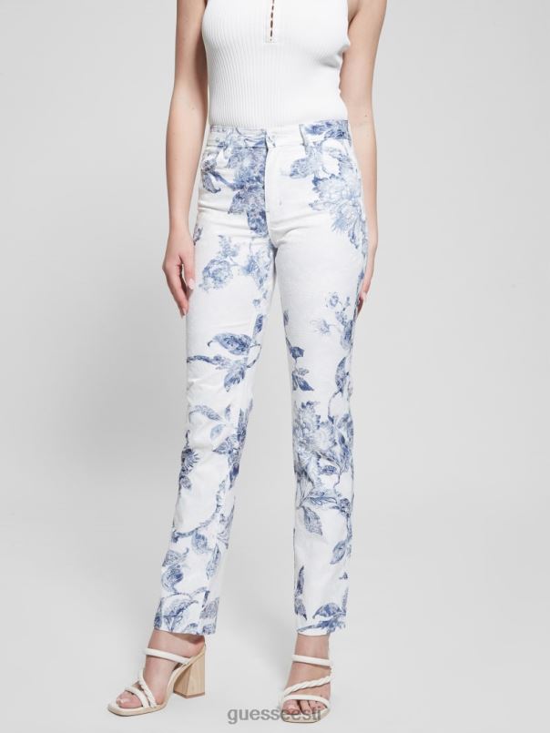1981. aasta lillelised keskmise kõrgusega sirge kootud püksid portselanist lill GUESS kehakate naised BB4BB64