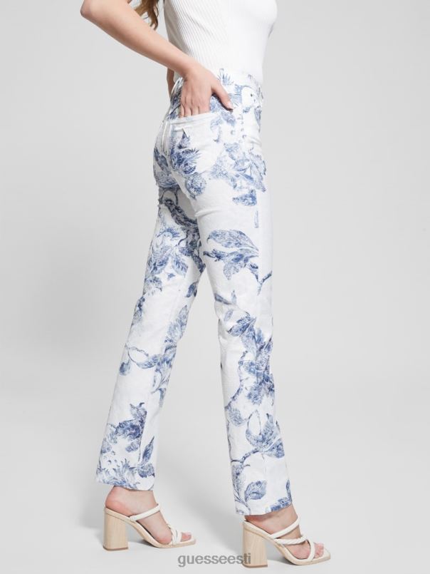 1981. aasta lillelised keskmise kõrgusega sirge kootud püksid portselanist lill GUESS kehakate naised BB4BB64