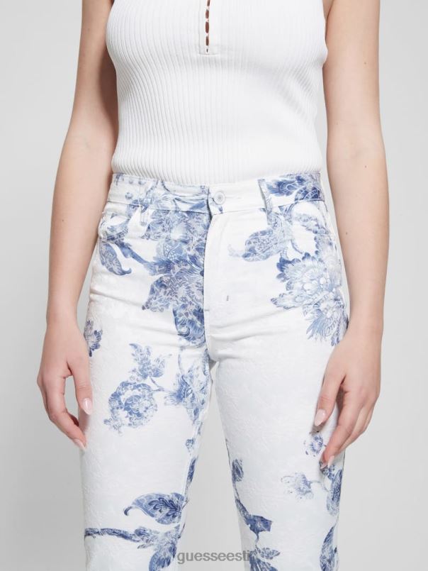 1981. aasta lillelised keskmise kõrgusega sirge kootud püksid portselanist lill GUESS kehakate naised BB4BB64