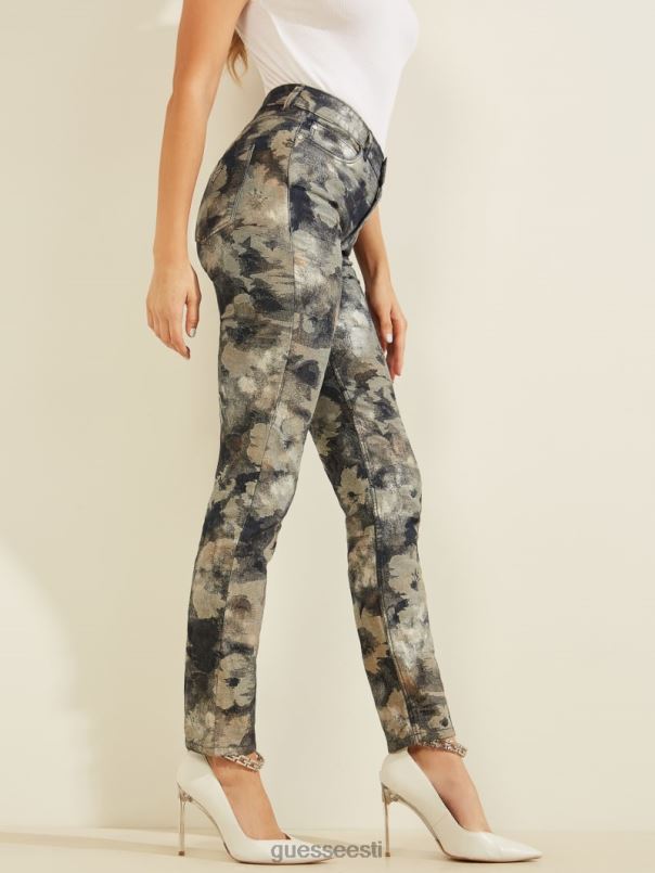 1981. aasta metallik lillelised kitsad teksad heze GUESS kehakate naised BB4BB237