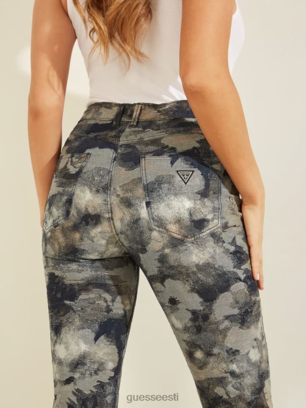 1981. aasta metallik lillelised kitsad teksad heze GUESS kehakate naised BB4BB237