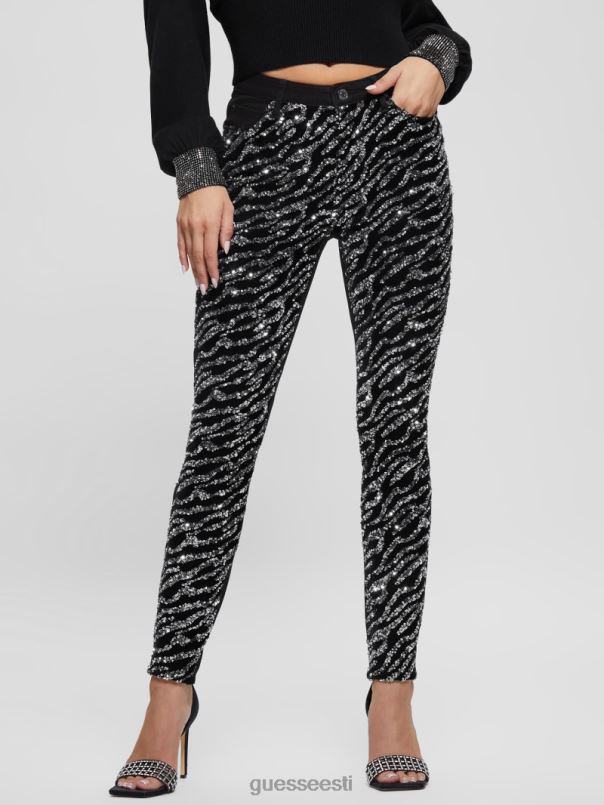 1981. aasta tiigri litritega kitsad teksad glam tiiger hõbe GUESS kehakate naised BB4BB220