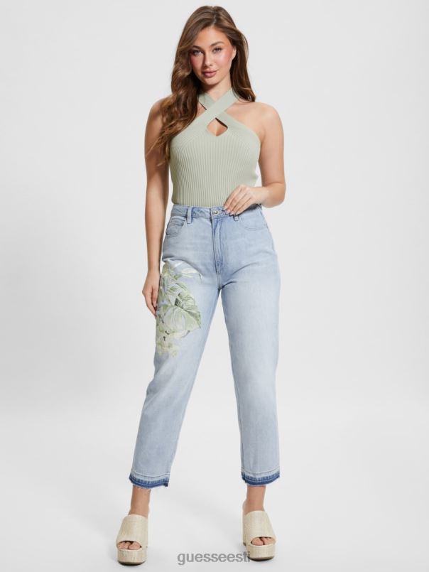 öko satiinist kunstiteos denim mom teksad päikeseloojangu lill GUESS kehakate naised BB4BB18