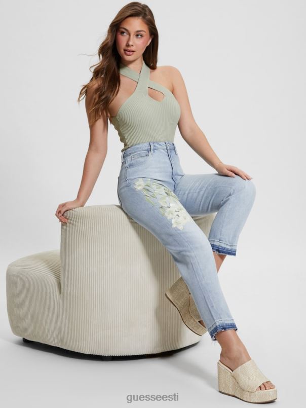 öko satiinist kunstiteos denim mom teksad päikeseloojangu lill GUESS kehakate naised BB4BB18