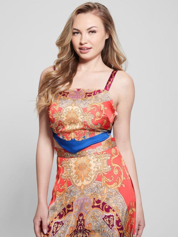 bassma satiinist crop salli topp barokk roosa GUESS kehakate naised BB4BB1001