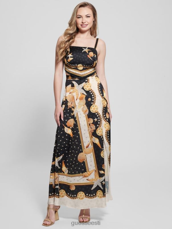 bassma satiinist crop salli topp must kestatrükk GUESS kehakate naised BB4BB1206