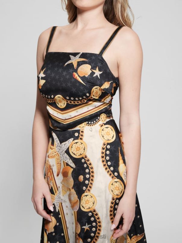 bassma satiinist crop salli topp must kestatrükk GUESS kehakate naised BB4BB1206