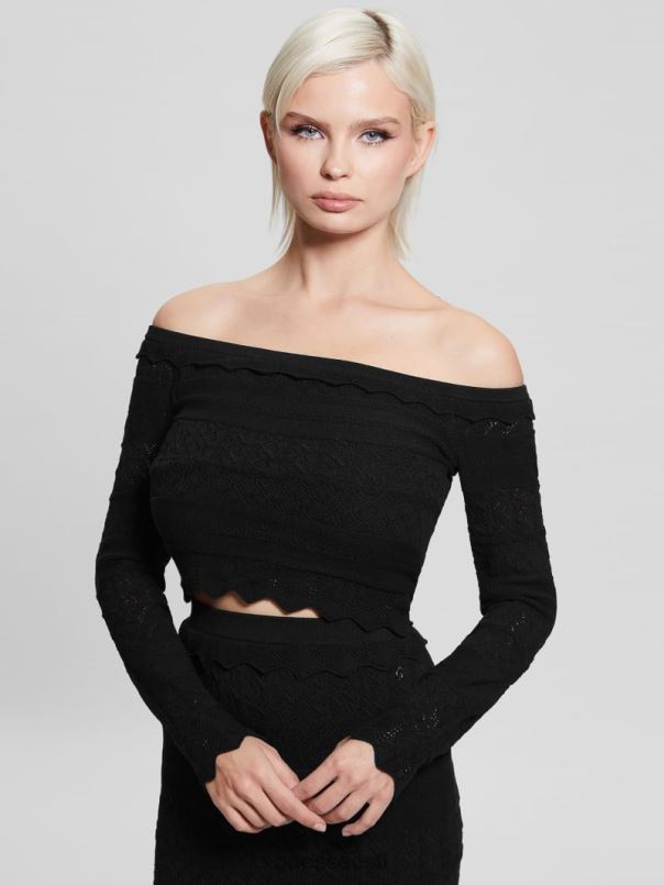 öko pointelle deeta kampsun top must GUESS kehakate naised BB4BB1508