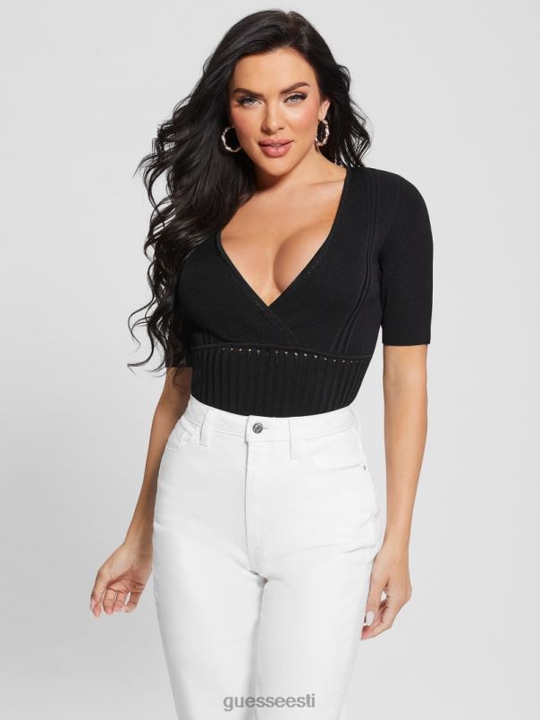 pehme sidemega v-kaelusega ülaosa must GUESS kehakate naised BB4BB1008