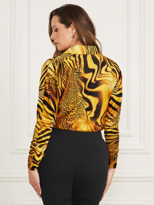 pikkade varrukatega body kuldne päikeseloojangutrükk GUESS kehakate naised BB4BB1252