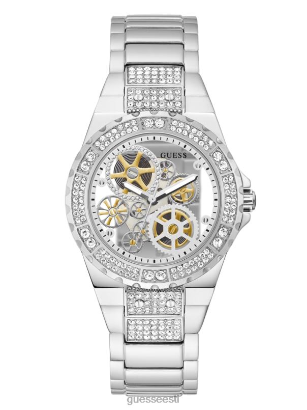 eksponeeritud sihverplaadiga analoogkell hõbedane GUESS tarvik naised BB4BB3569