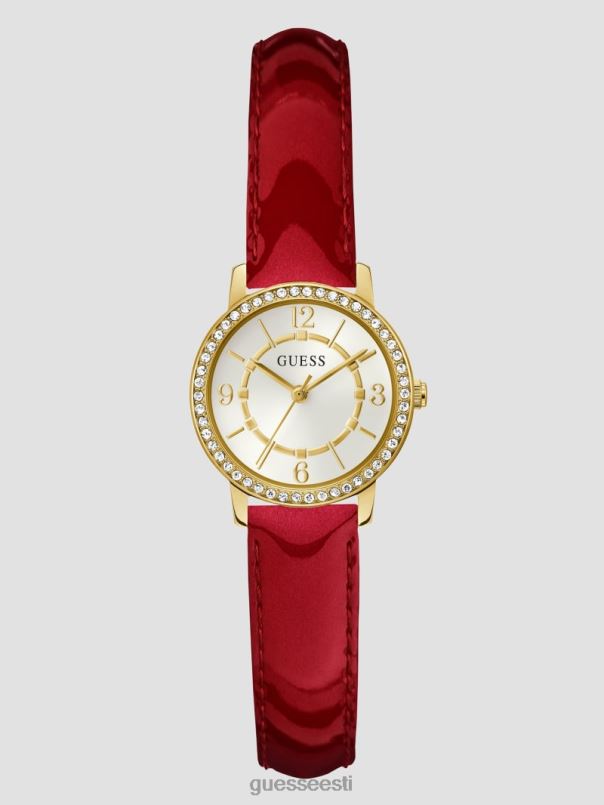 kristallist ja punasest nahast analoogkell kullast GUESS tarvik naised BB4BB3634