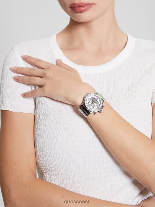 kristallist läbilõikega multifunktsionaalne käekell hõbedane GUESS tarvik naised BB4BB3560