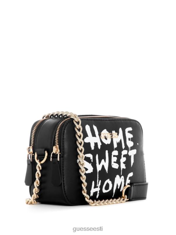 graffiti kunsti kaamerakott must lilletrükk GUESS kotid naised BB4BB2925