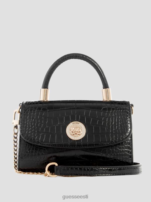 kivipealse käepidemega kott must lilletrükk GUESS kotid naised BB4BB2787