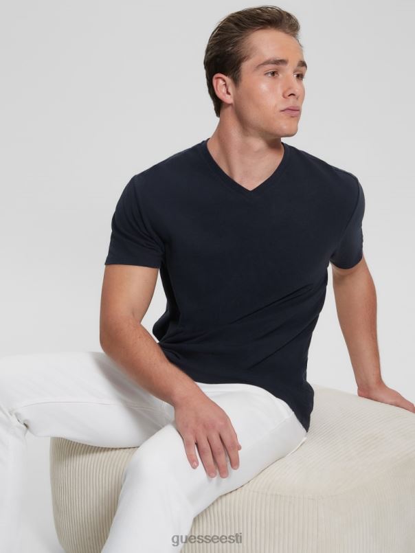 öko linasest segust v-kaelusega t-särk nutikas sinine multi GUESS kehakate mehed BB4BB4038