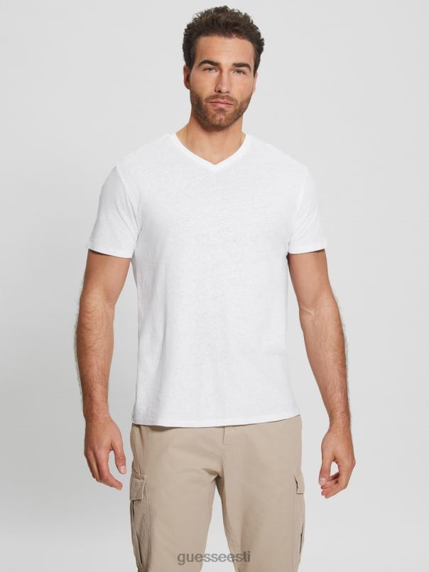 öko linasest segust v-kaelusega t-särk puhas valge multi GUESS kehakate mehed BB4BB3992