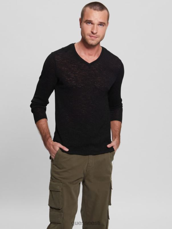 pikkade varrukatega marli särk must GUESS kehakate mehed BB4BB4164