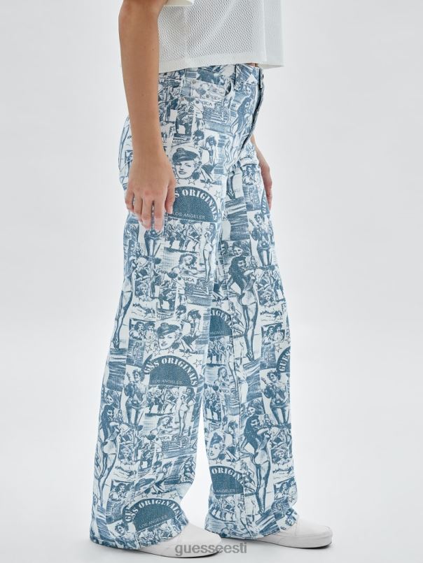 originaalsed vintage printiga laia säärega teksad puhas valge multi GUESS kehakate unisex BB4BB174