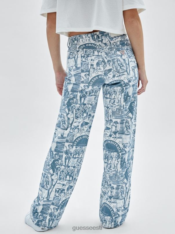 originaalsed vintage printiga laia säärega teksad puhas valge multi GUESS kehakate unisex BB4BB174